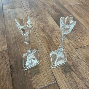 Clear crystal tulip candlestick holders - 8” x 4”